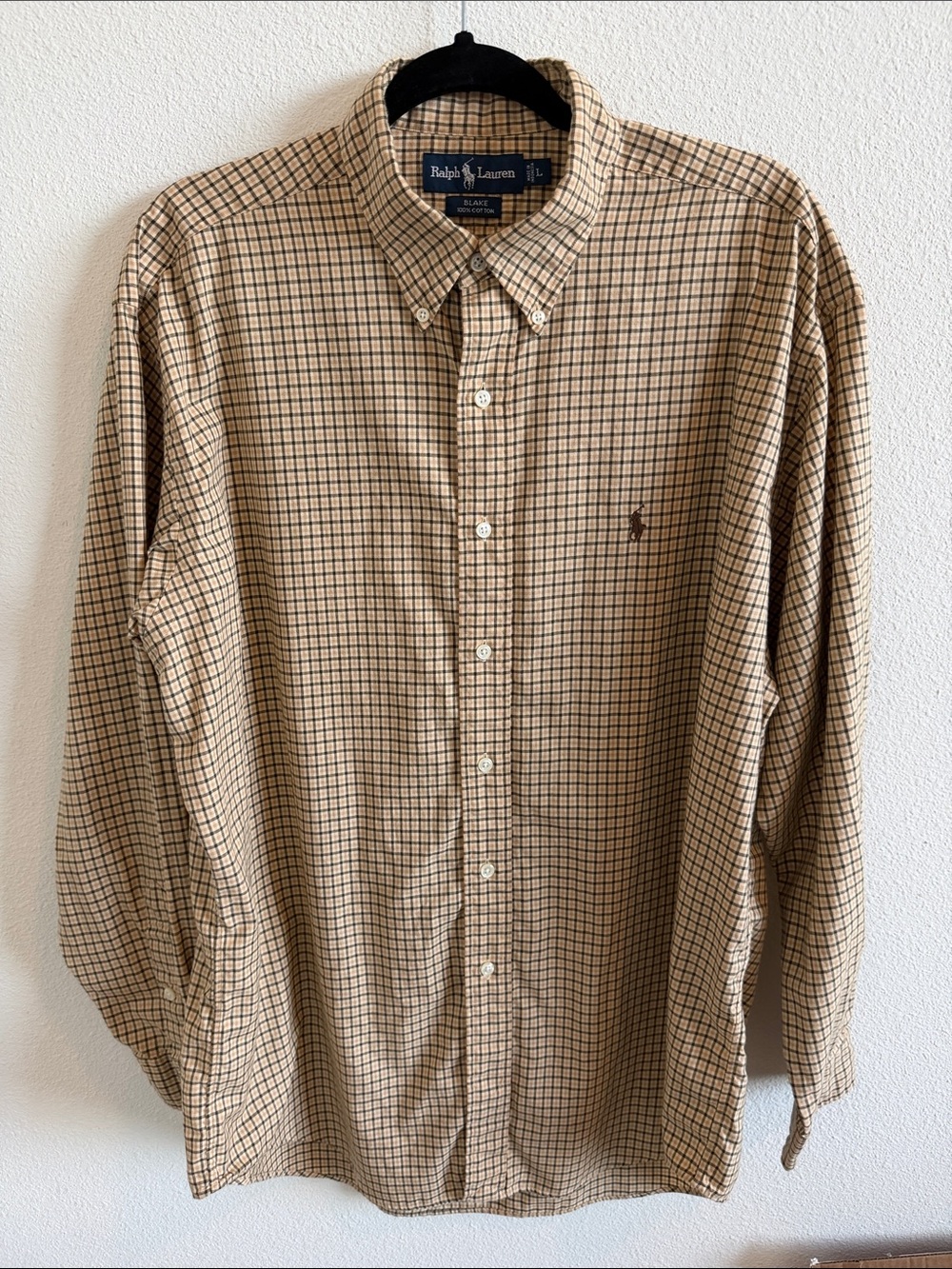 Vintage Ralph Lauren Blake Men’s L Plaid 100% Cotton Button Down Shirt